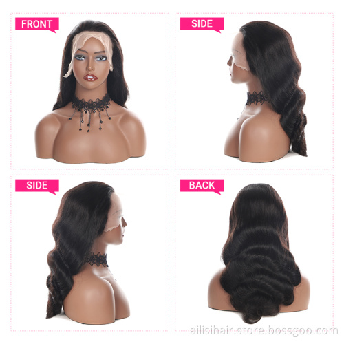 Cheap Wholesale Body wave Transparent  Lace Frontal Human Hair Wig Natural long Raw Brazilian Hair For Black Women